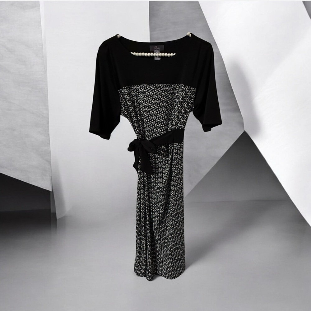 Oh Baby Black Printed Waist-Tie Maternity Dress